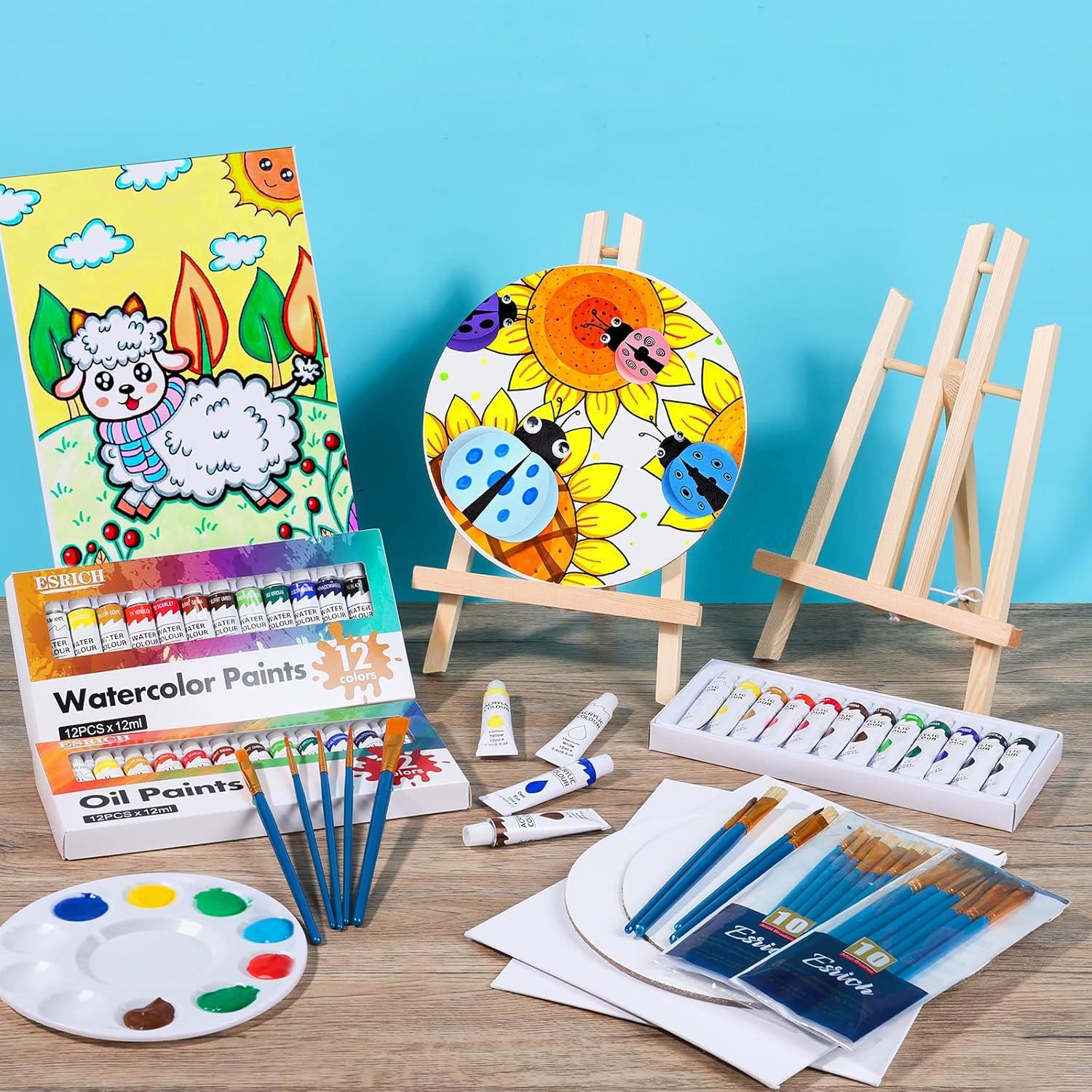 imageESRICH 78Pack Acrylic Paint Set Painting Kits for Adults Paints Kit With3 Pack of 12 Colors Paint 3 Sets of Wooden Easels Canvas Brushes Palette Art Paint Supplies Kit for Adults Beginner36Color