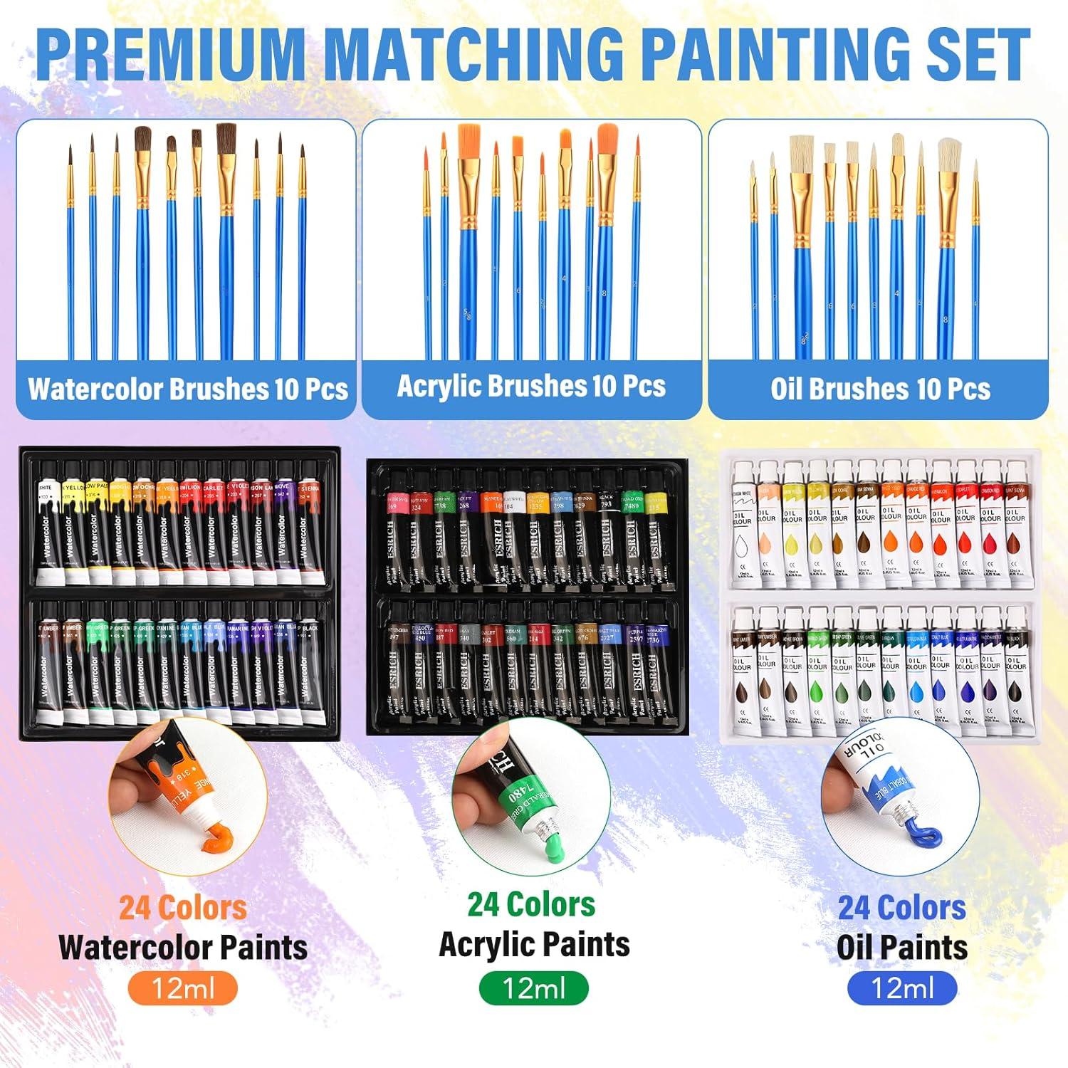 imageESRICH 78Pack Acrylic Paint Set Painting Kits for Adults Paints Kit With3 Pack of 12 Colors Paint 3 Sets of Wooden Easels Canvas Brushes Palette Art Paint Supplies Kit for Adults Beginner72Color
