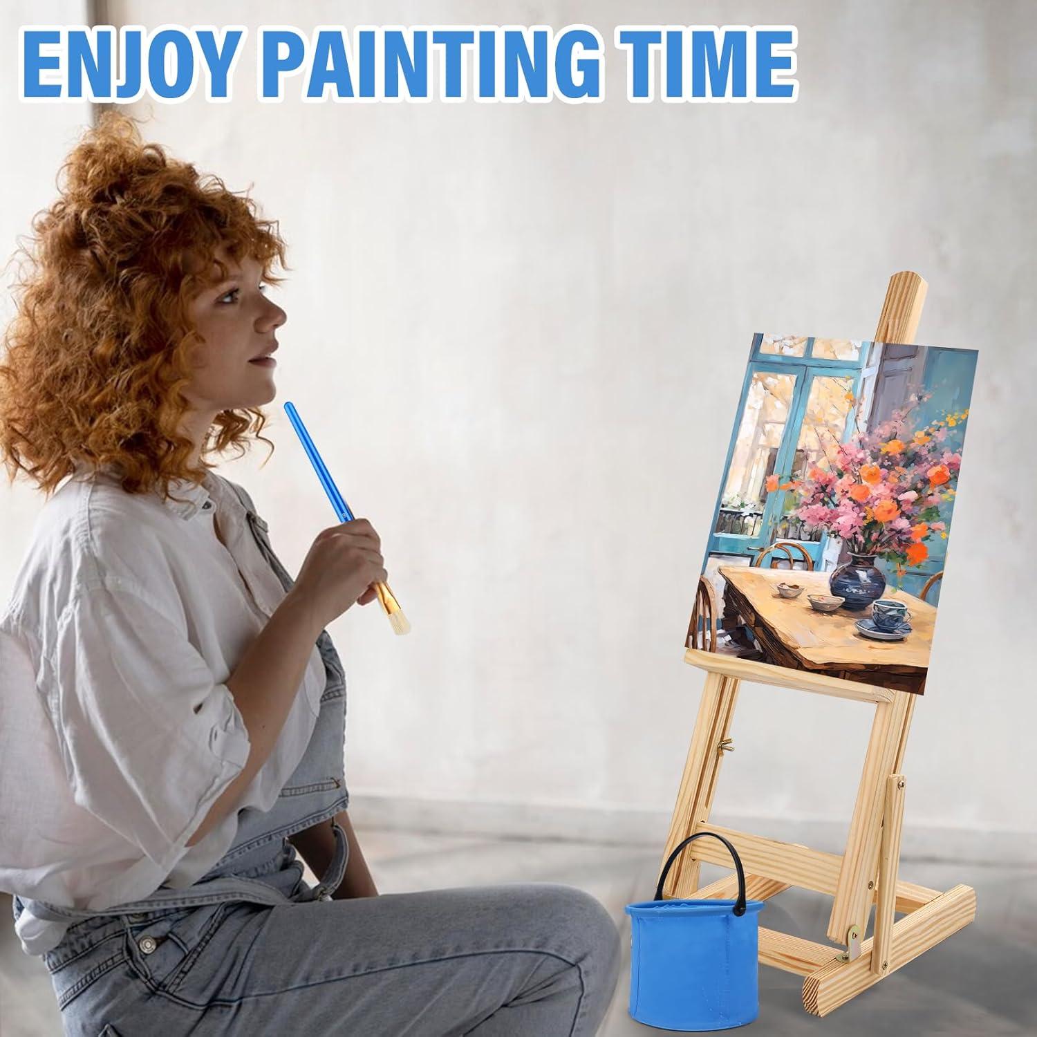 imageESRICH 78Pack Acrylic Paint Set Painting Kits for Adults Paints Kit With3 Pack of 12 Colors Paint 3 Sets of Wooden Easels Canvas Brushes Palette Art Paint Supplies Kit for Adults Beginner72Color