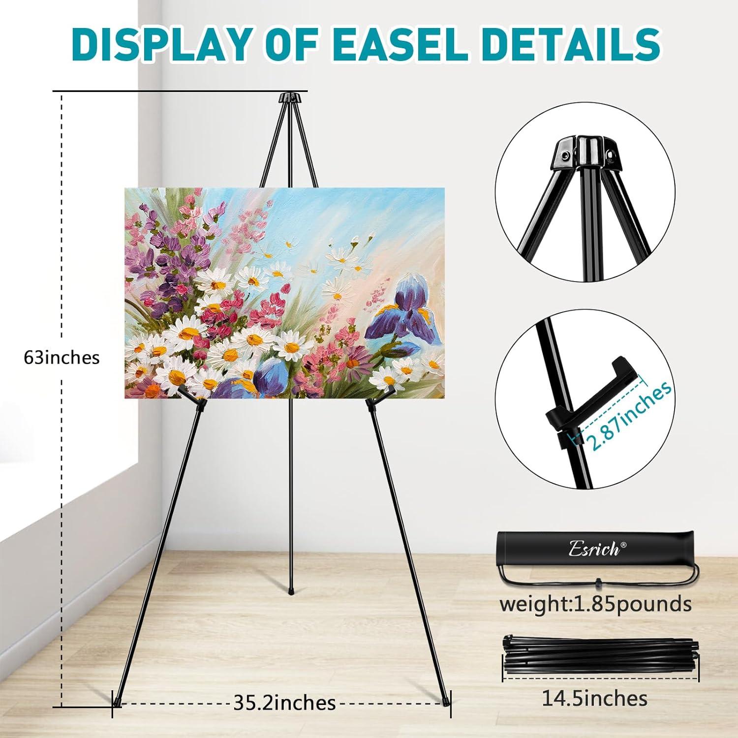 imageESRICH 8 Pack Easel Stand for Sign 63 Easels for Display Lightweight Metal Easels for Signs Wedding LogosArts PaintingAdjustable Easel Stand with Storage Bag24P