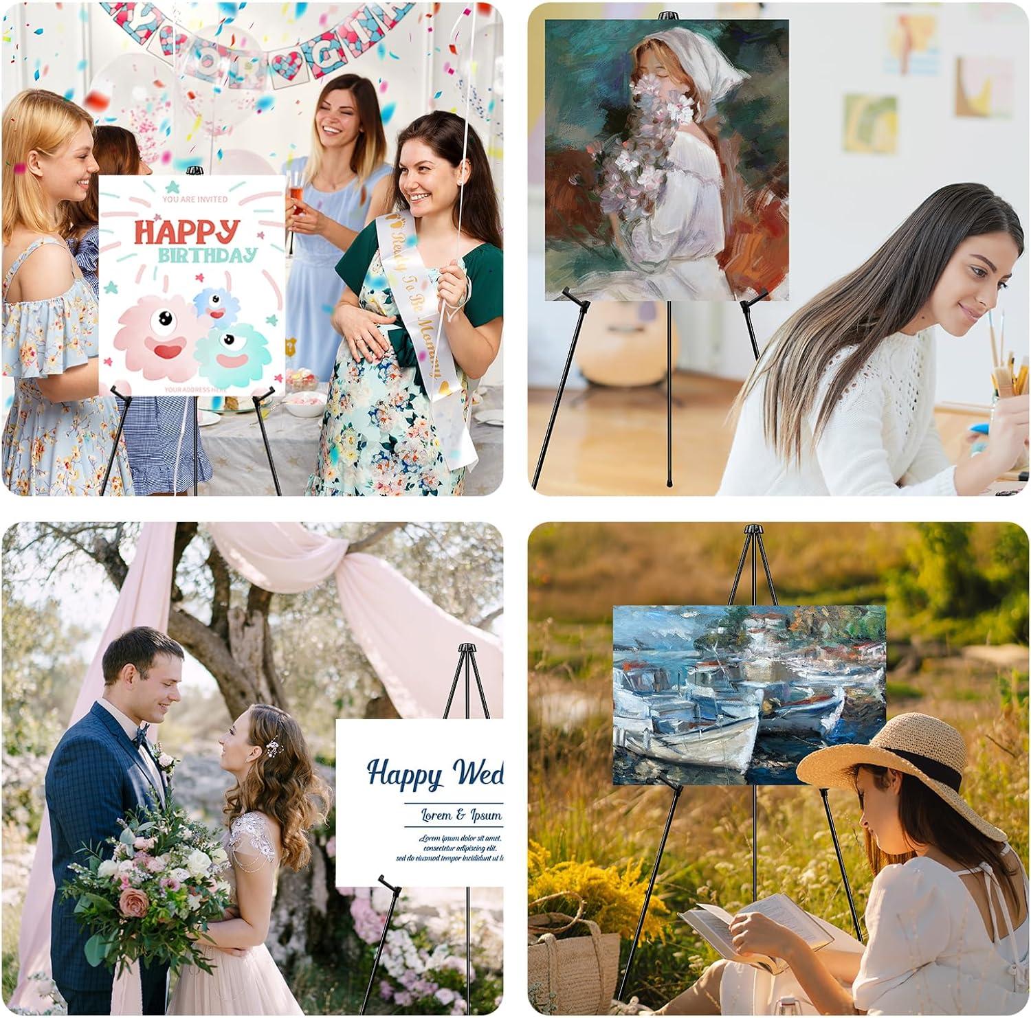 imageESRICH 8 Pack Easel Stand for Sign 63 Easels for Display Lightweight Metal Easels for Signs Wedding LogosArts PaintingAdjustable Easel Stand with Storage Bag16P
