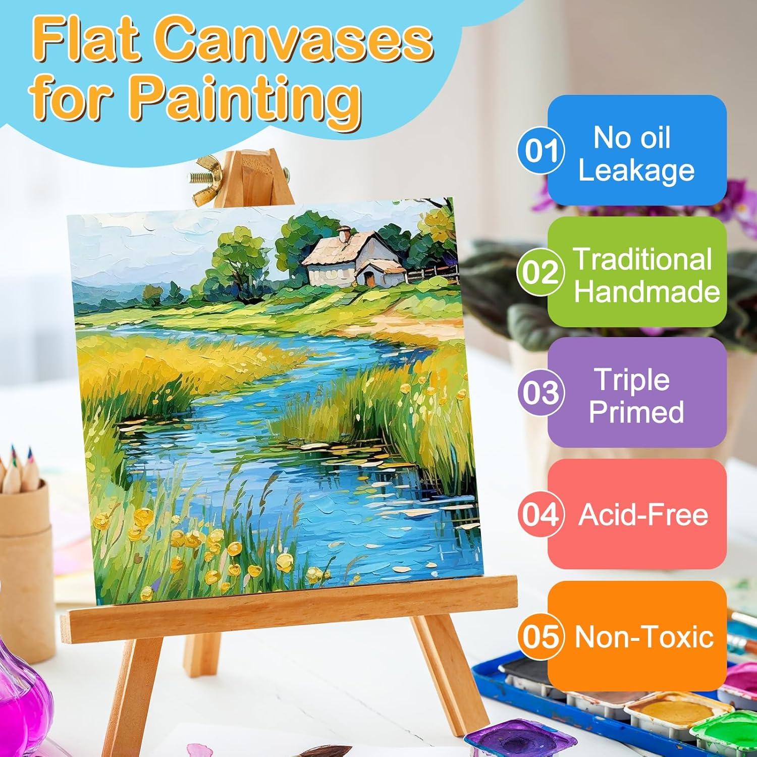imageESRICH 8x10 Canvas for Painting 80 Pack Blank Painting Canvas Primed Cotton Canvas Boards for Painting for Oil Paint Watercolor Acrylic Paint Gouache and Tempera4x4in