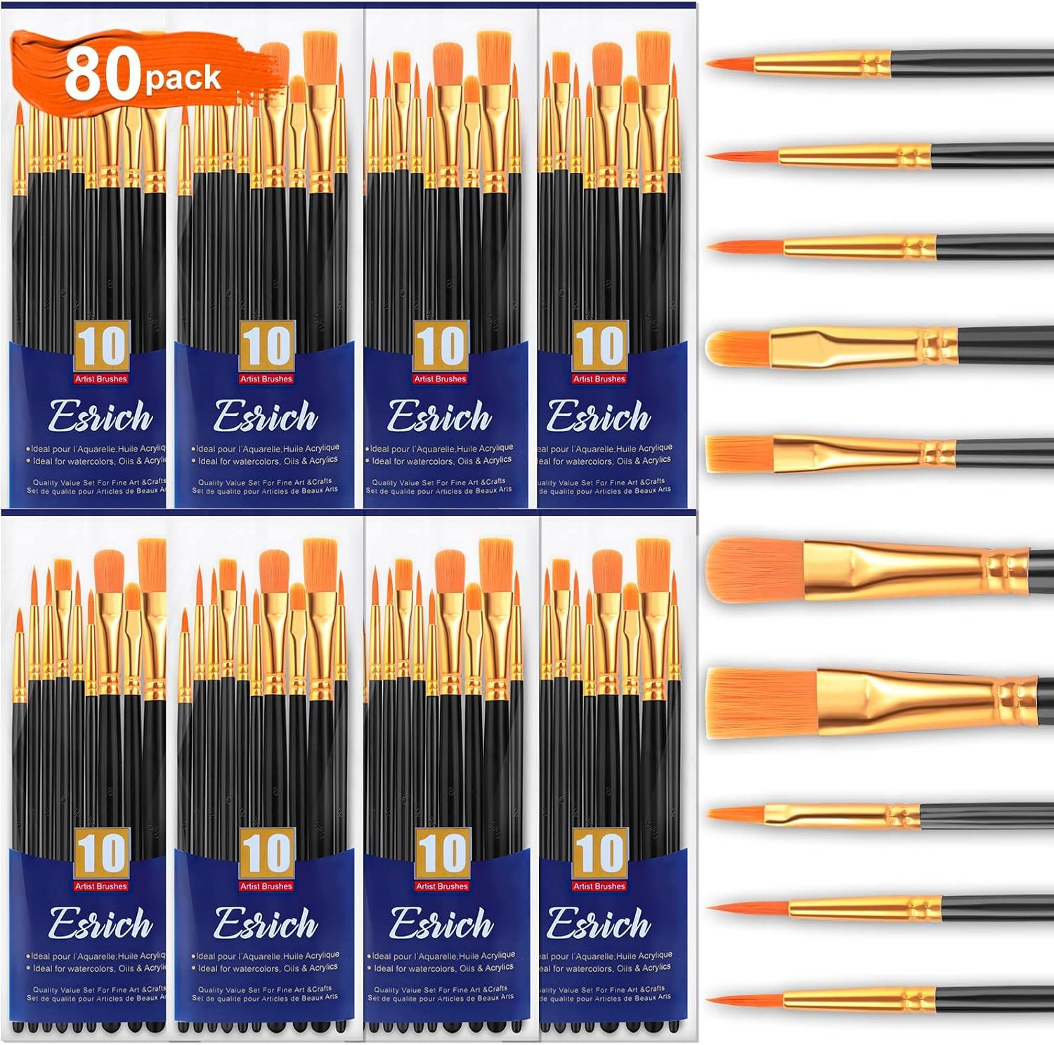 imageESRICH Acrylic Paint Brushes Set8Packs 80 Pcs Nylon Paintbrushes Head Suitable for Acrylic Oil Watercolor Rock Body Face Nail Art Perfect Suit of Art Painting Best Gift for Kids Adult DrawingBlack