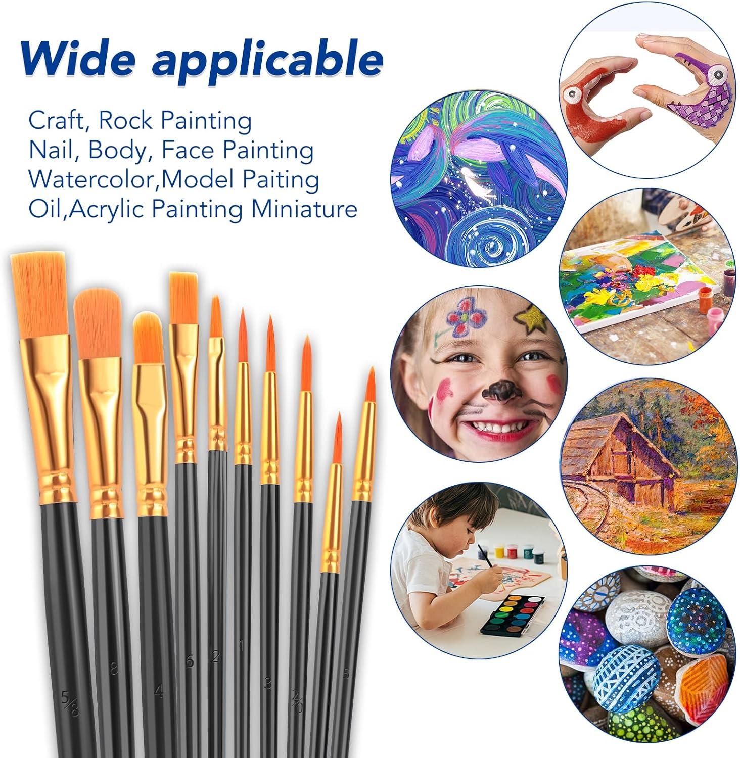 imageESRICH Acrylic Paint Brushes Set8Packs 80 Pcs Nylon Paintbrushes Head Suitable for Acrylic Oil Watercolor Rock Body Face Nail Art Perfect Suit of Art Painting Best Gift for Kids Adult DrawingBlack