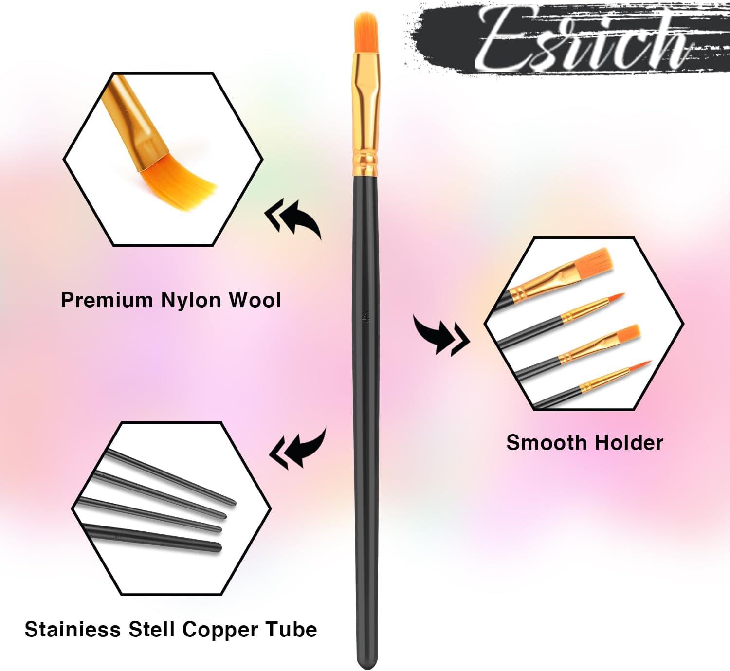 imageESRICH Acrylic Paint Brushes Set8Packs 80 Pcs Nylon Paintbrushes Head Suitable for Acrylic Oil Watercolor Rock Body Face Nail Art Perfect Suit of Art Painting Best Gift for Kids Adult DrawingBlack