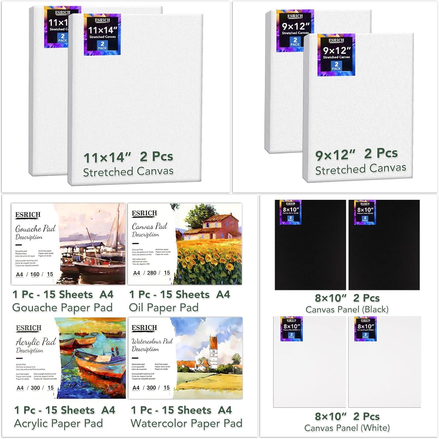 imageESRICH Acrylic Paint Canvas Set52 Piece Professional Painting Supplies Kit with 2 Wood Easel2 12Colors2 10 BrushesCircular Canvas EtcPremium Paint Kit for KidsStudents Artists and Beginner96Color