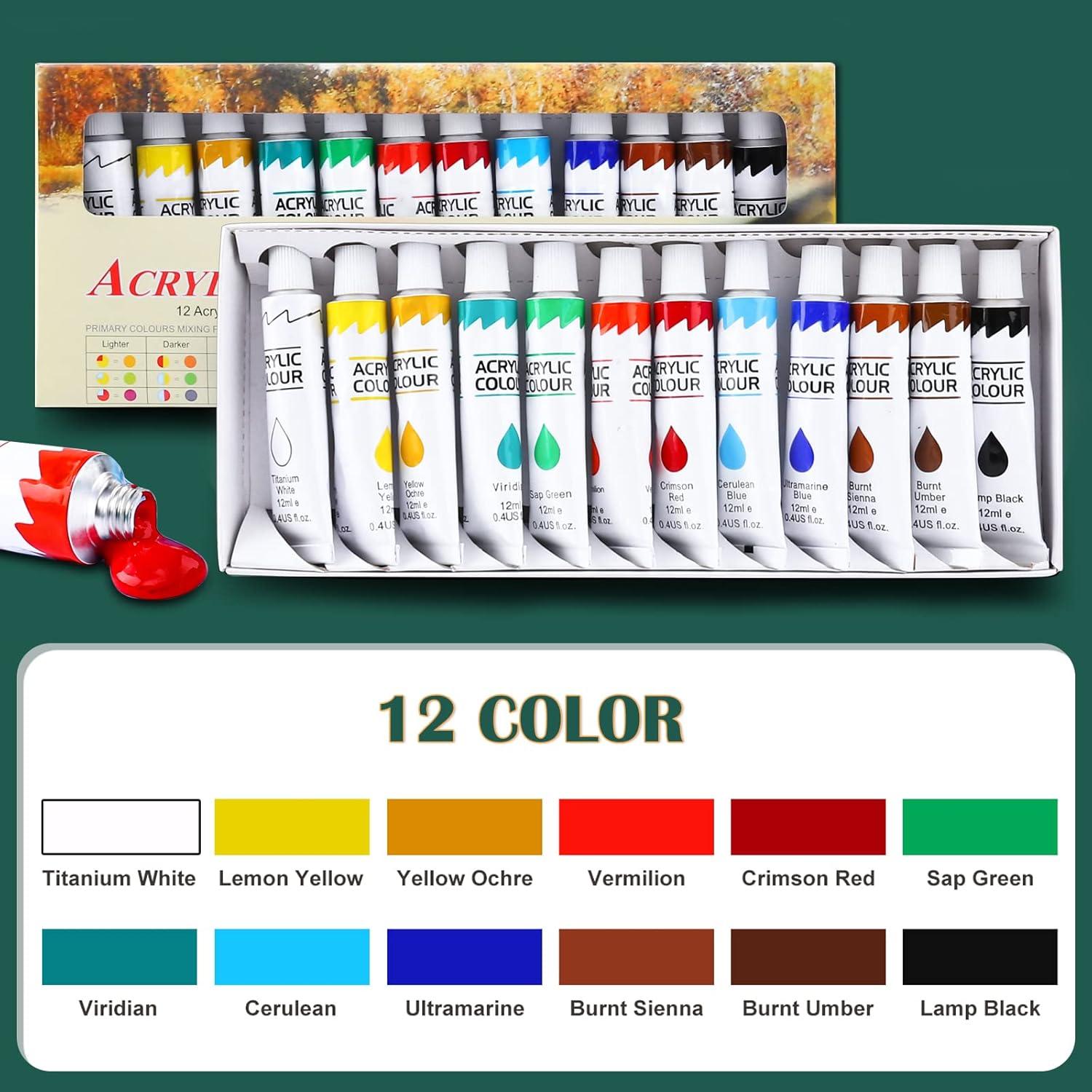 imageESRICH Acrylic Paint Canvas Set52 Piece Professional Painting Supplies Kit with 2 Wood Easel2 12Colors2 10 BrushesCircular Canvas EtcPremium Paint Kit for KidsStudents Artists and Beginner24Color