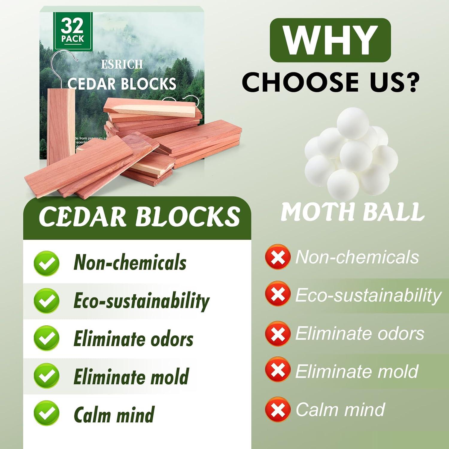 imageESRICH Cedar Blocks for Clothes Storage15 Pack with Metal Hooks100 Natura Cedars Wood for ClosetsCedars Planks with SandpaperCedar Chips for Closets and Drawers0 Ounce Pack of 32