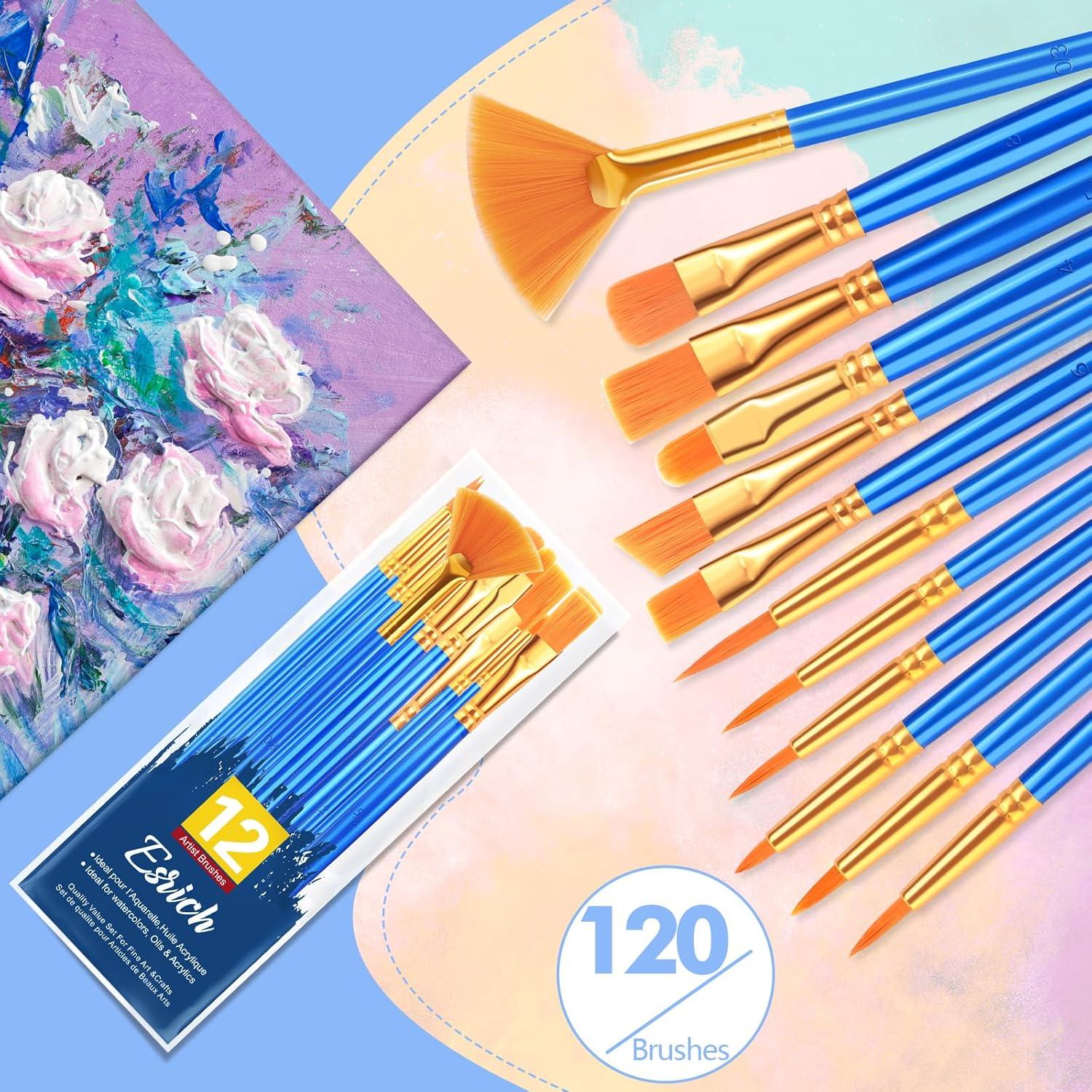 imageESRICH Paint Brushes Set20 Pack 240 Pcs Nylon Hair Paintbrushes RoundPointed Tip Paint BrushArtist Paint Brushes for Acrylic PaintingAcrylic Oil Watercolor Face ArtsKids Adult Drawing120p