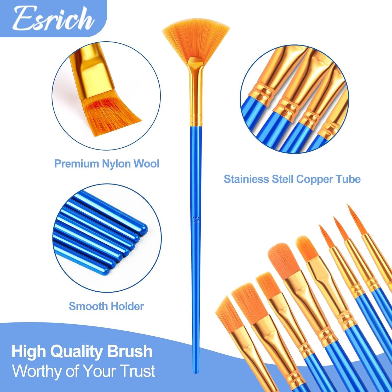 imageESRICH Paint Brushes Set20 Pack 240 Pcs Nylon Hair Paintbrushes RoundPointed Tip Paint BrushArtist Paint Brushes for Acrylic PaintingAcrylic Oil Watercolor Face ArtsKids Adult Drawing120p