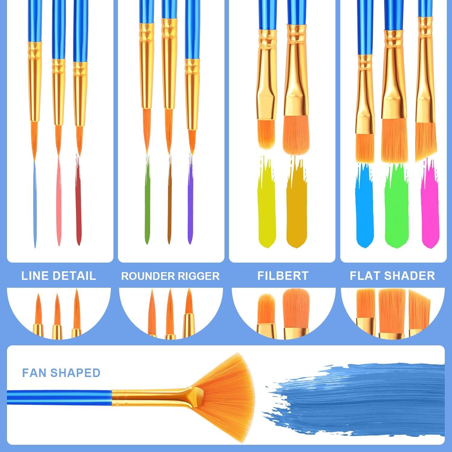 imageESRICH Paint Brushes Set20 Pack 240 Pcs Nylon Hair Paintbrushes RoundPointed Tip Paint BrushArtist Paint Brushes for Acrylic PaintingAcrylic Oil Watercolor Face ArtsKids Adult Drawing120p
