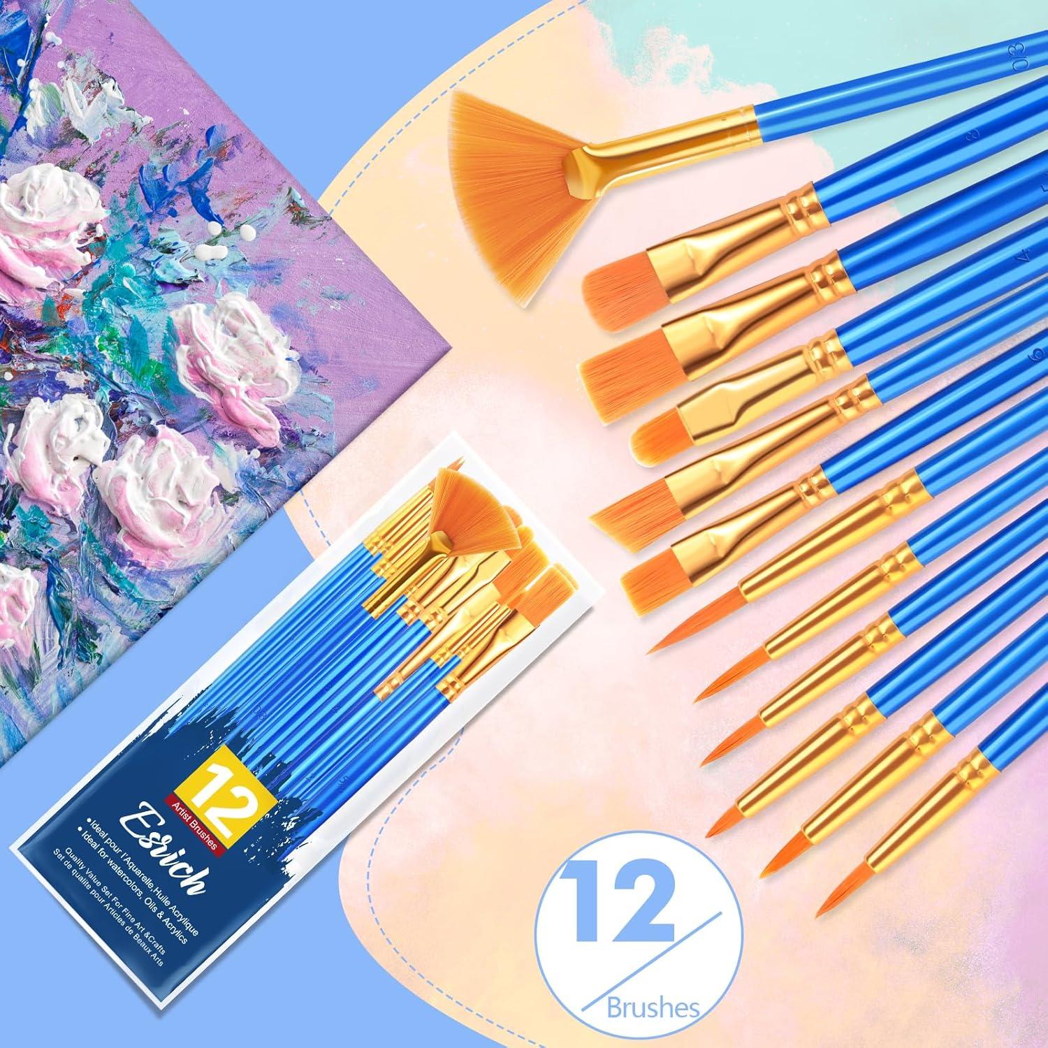 imageESRICH Paint Brushes Set20 Pack 240 Pcs Nylon Hair Paintbrushes RoundPointed Tip Paint BrushArtist Paint Brushes for Acrylic PaintingAcrylic Oil Watercolor Face ArtsKids Adult Drawing12p