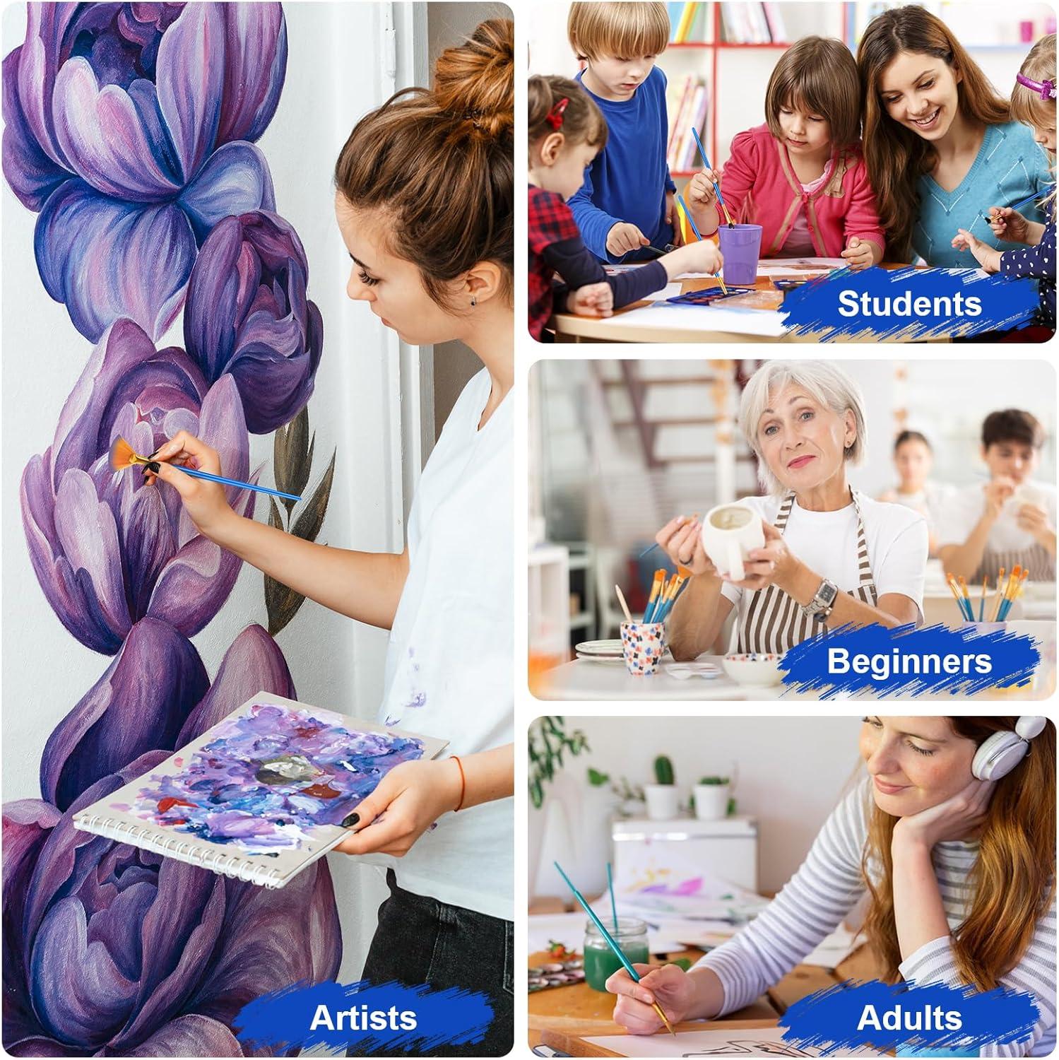 imageESRICH Paint Brushes10Pack100pcs Paint Brush for Acrylic PaintingAcrylic Paint Brush Set for Oil WatercolorBody Face Rock Canvas Small Paint Brushes for Kids Adult Drawing200p