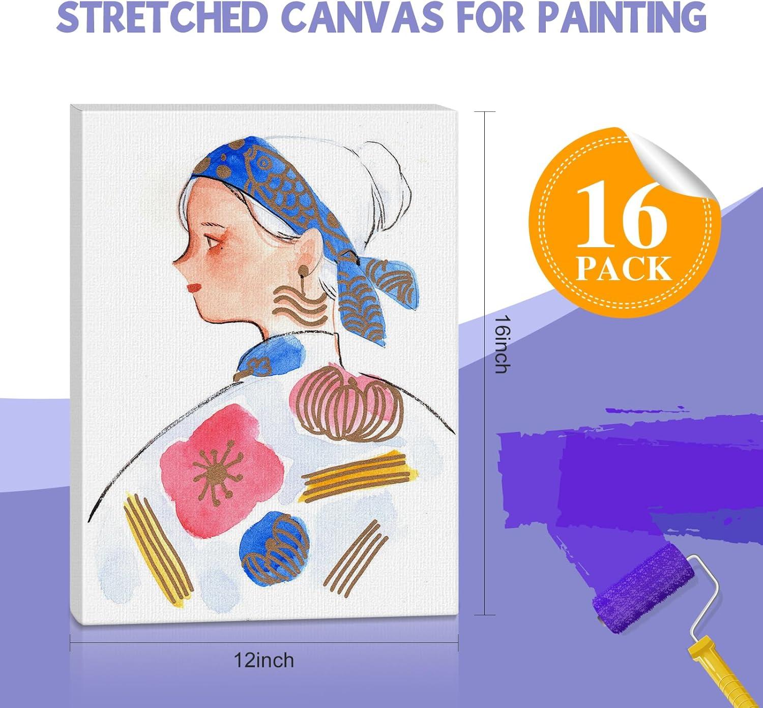 imageESRICH Stretched Canvas for Painting 8 Pack 9x12 Inch Canvas Value PackPrimed AcidFree Cotton Blank Canvases Painting Canvas for Oil amp Acrylic Paint12X16IN 16 Packs