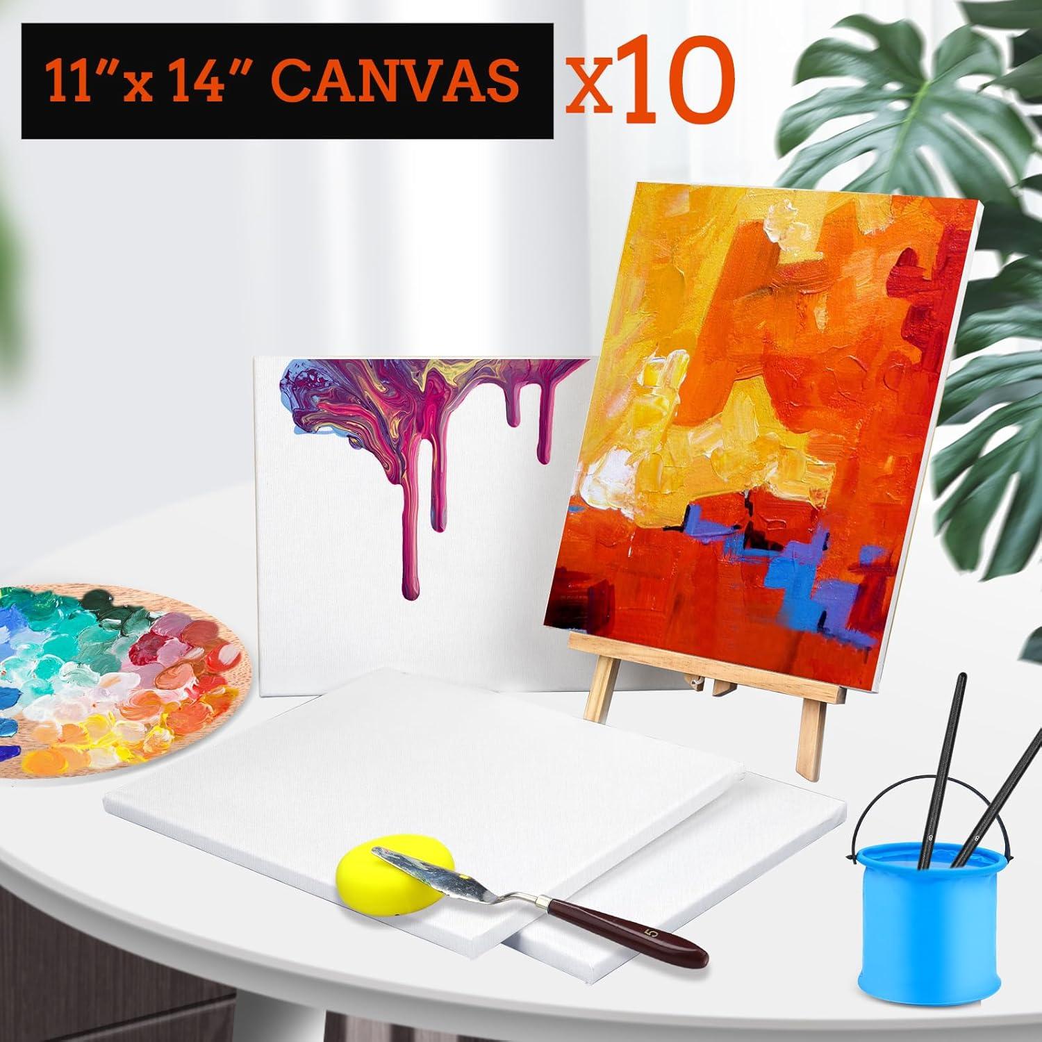 imageESRICH Stretched Canvas for Painting 8 Pack 9x12 Inch Canvas Value PackPrimed AcidFree Cotton Blank Canvases Painting Canvas for Oil amp Acrylic Paint11X14IN 10 Packs