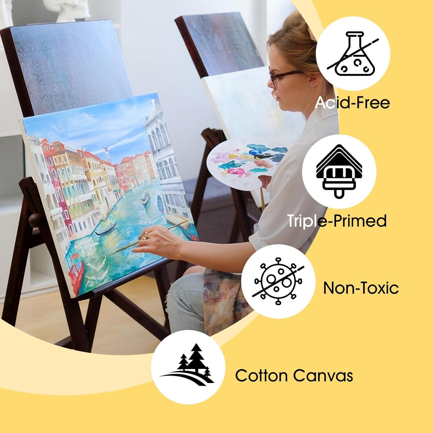 imageESRICH Stretched Canvas for Painting 8 Pack 9x12 Inch Canvas Value PackPrimed AcidFree Cotton Blank Canvases Painting Canvas for Oil amp Acrylic Paint12X12IN 10 Packs