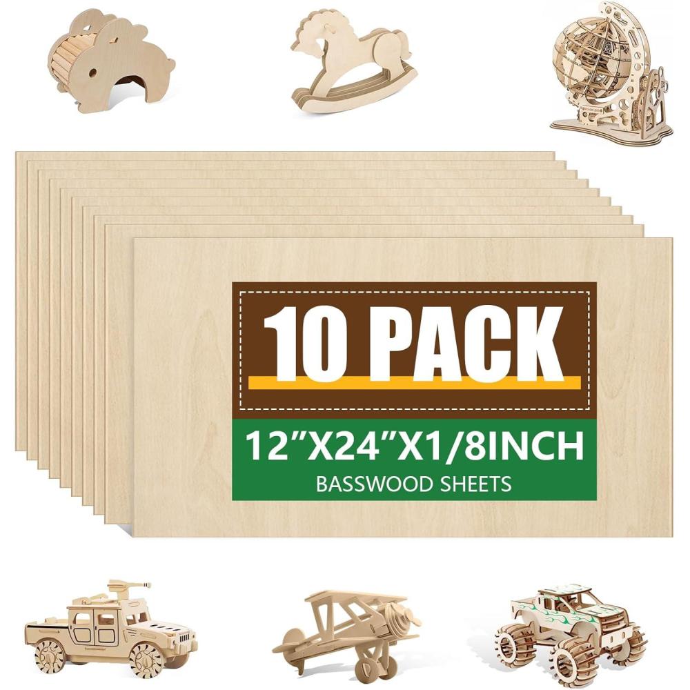 image12 Pack Basswood Sheets 18x12x12 Inch for CraftsUnfinished Wood for Laser Cutting amp EngravingWood BuriningPlywood for Architectural ModelsBasswood 10 p