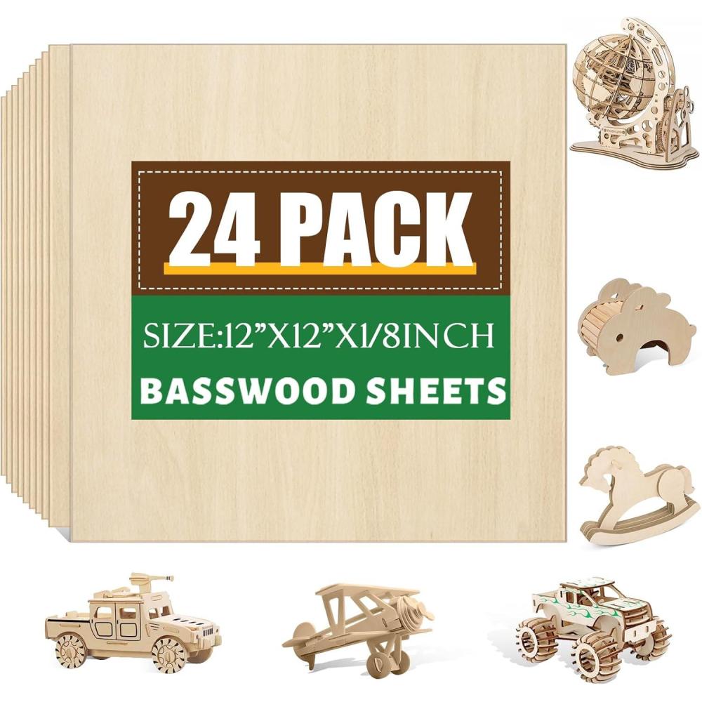 image12 Pack Basswood Sheets 18x12x12 Inch for CraftsUnfinished Wood for Laser Cutting amp EngravingWood BuriningPlywood for Architectural ModelsBasswood 24 P