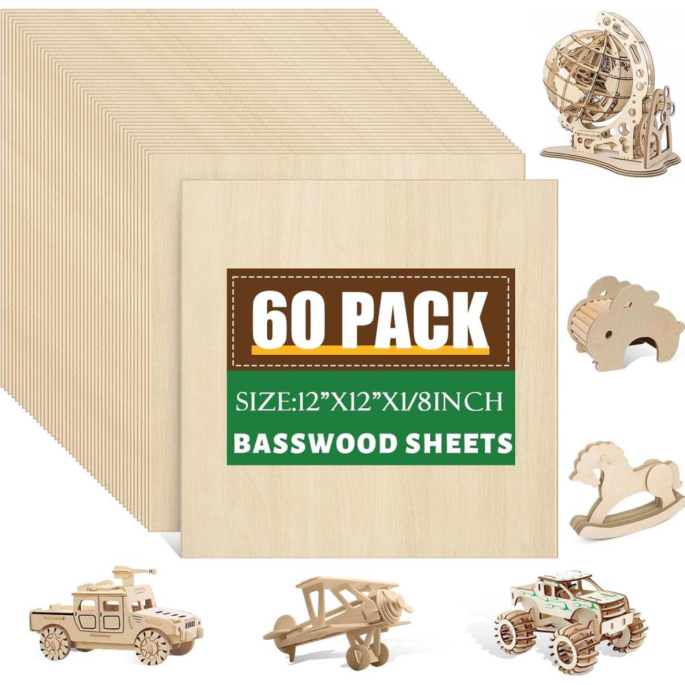 image12 Pack Basswood Sheets 18x12x12 Inch for CraftsUnfinished Wood for Laser Cutting amp EngravingWood BuriningPlywood for Architectural ModelsBasswood 60 P