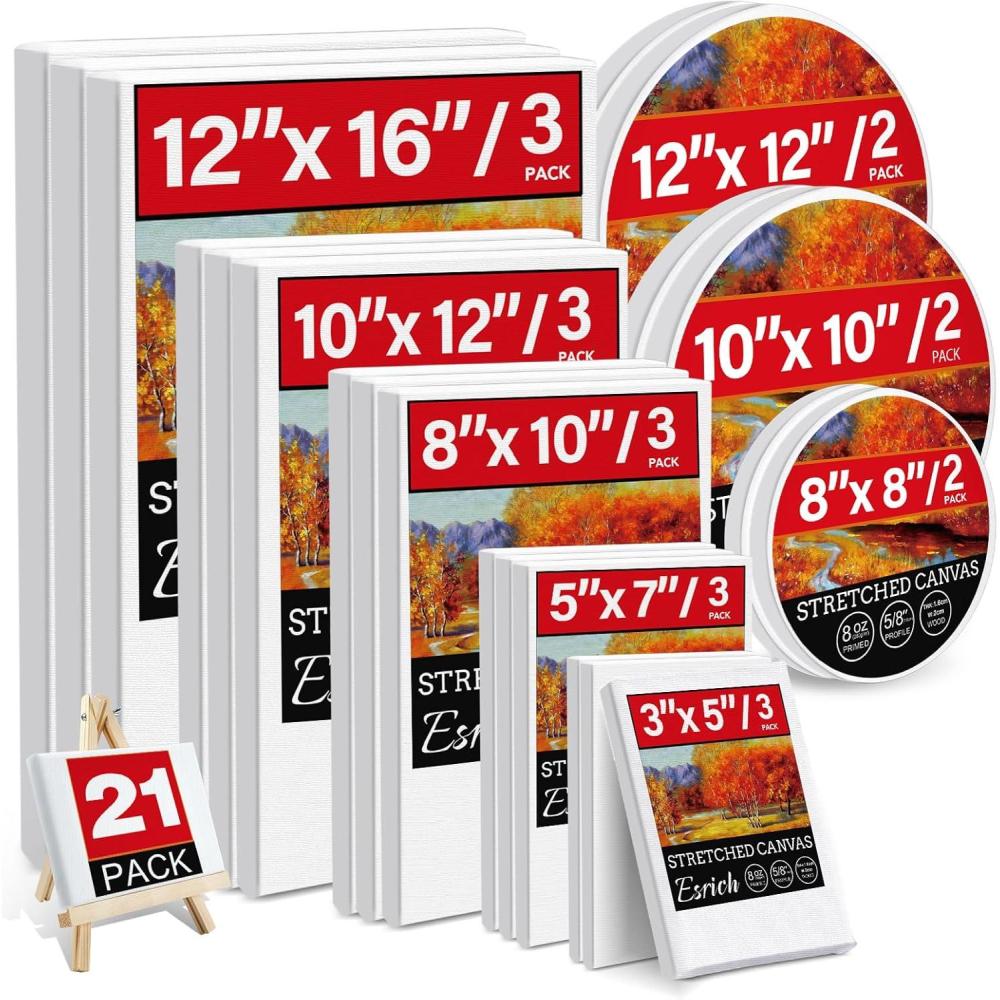 image14 Packs Stretched Canvas for Painting MultiSize 12x16 10x12 8x10 5x7 8x8 6x6 4x4 2 of Each Primed Blank Canvas for Oil Acrylic Paintfor Beginner Artist21Pack Canvas