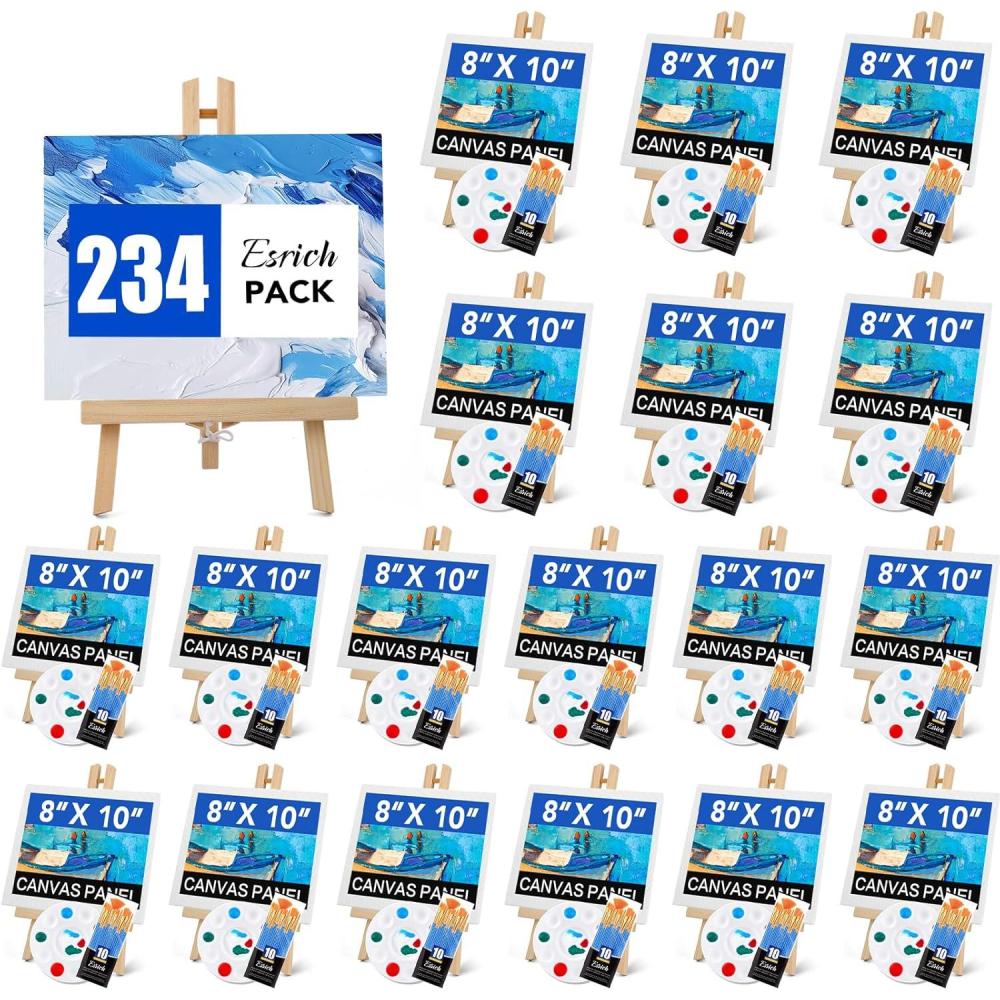 imageESRICH 130PCS Canvas with Easel Set Paint and Sip Kit for AdultsPaint Brushes Canvas Panel Painting KitPainting Supplies Kit Artists and Beginners to Painting Party234PCS