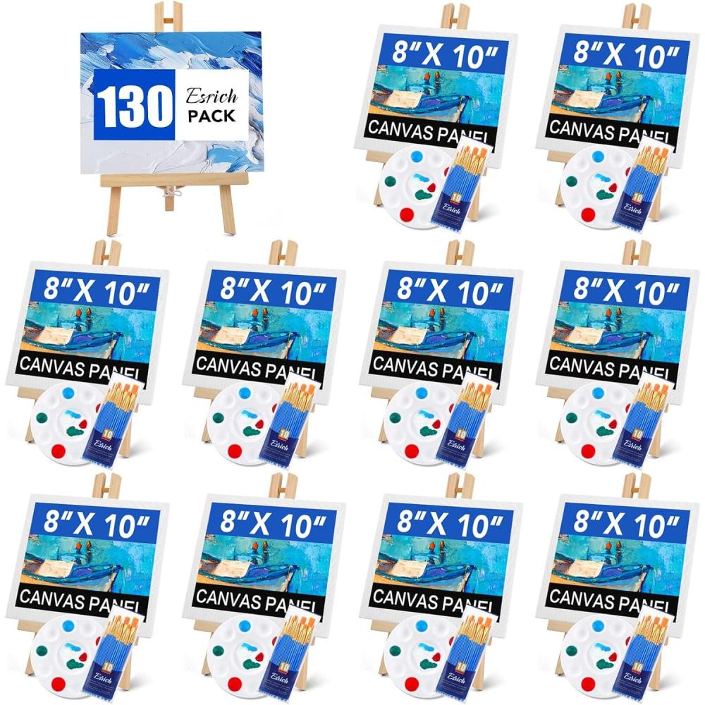 imageESRICH 130PCS Canvas with Easel Set Paint and Sip Kit for AdultsPaint Brushes Canvas Panel Painting KitPainting Supplies Kit Artists and Beginners to Painting Party130 PCS