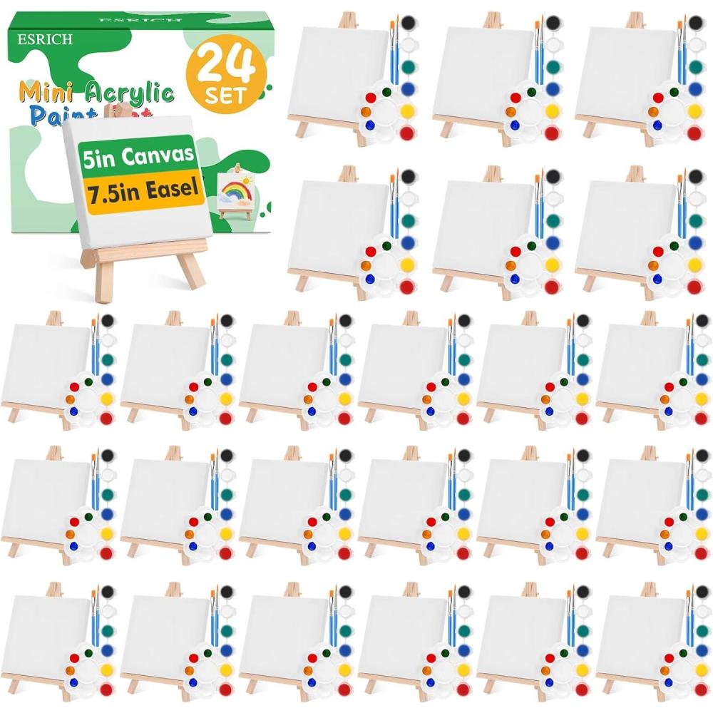 imageESRICH 20 Set Mini Canvas Painting Kit Minis Acrylic Paint Set Valentines Day Gifts44in Stretched Canvas with Easel Acrylic PaintsBrushesPaletteMini Easel Canvas for Kids Adults Painting Party24 set 55