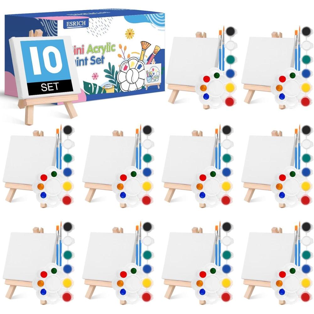 imageESRICH 20 Set Mini Canvas Painting Kit Minis Acrylic Paint Set Valentines Day Gifts44in Stretched Canvas with Easel Acrylic PaintsBrushesPaletteMini Easel Canvas for Kids Adults Painting Party10 set 44