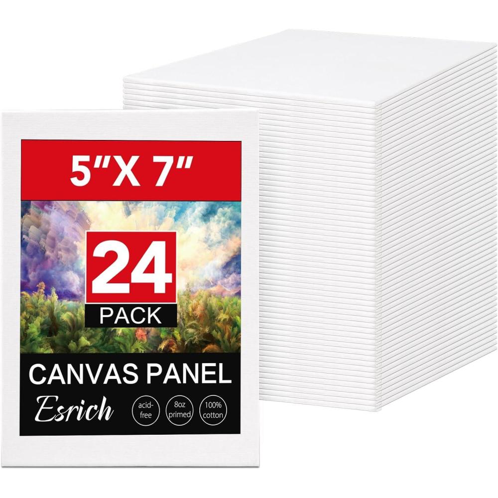 imageESRICH 3x3IN Small Canvases for Painting 32 Pack Mini Canvas Boards Cotton Painting Canvas Primed Acid Free Mini Blank Canvas Panels for Oil PaintWatercolorAcrylic PaintGouacheampTempera5x7in 24pack