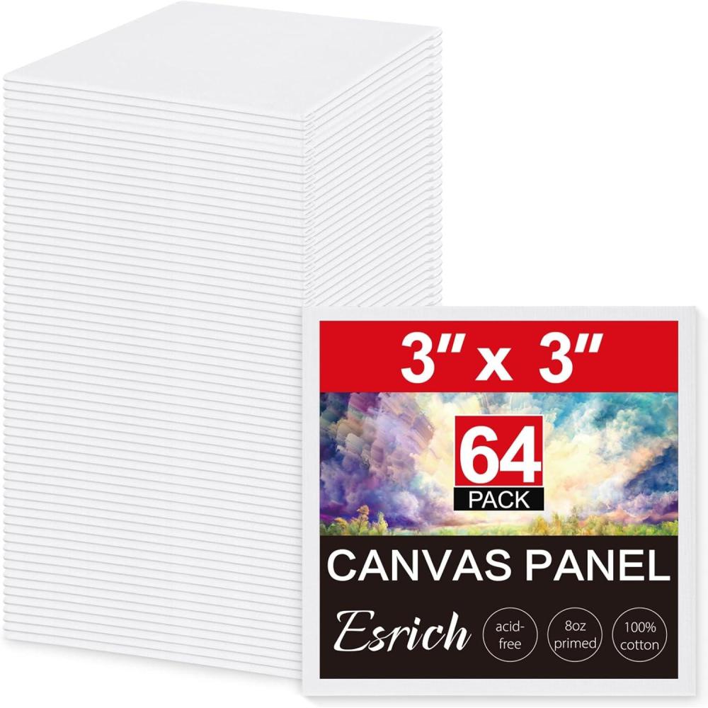 imageESRICH 3x3IN Small Canvases for Painting 32 Pack Mini Canvas Boards Cotton Painting Canvas Primed Acid Free Mini Blank Canvas Panels for Oil PaintWatercolorAcrylic PaintGouacheampTempera3x3in 64pack