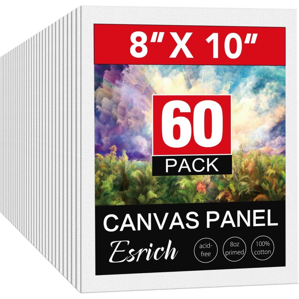 imageESRICH 3x3IN Small Canvases for Painting 32 Pack Mini Canvas Boards Cotton Painting Canvas Primed Acid Free Mini Blank Canvas Panels for Oil PaintWatercolorAcrylic PaintGouacheampTempera8x10in 60pack