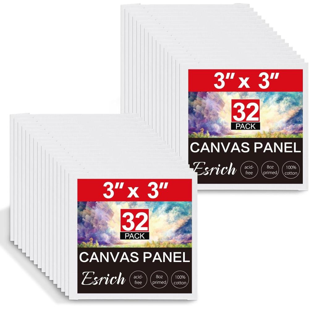 imageESRICH 3x3IN Small Canvases for Painting 32 Pack Mini Canvas Boards Cotton Painting Canvas Primed Acid Free Mini Blank Canvas Panels for Oil PaintWatercolorAcrylic PaintGouacheampTempera3x3in 32pack