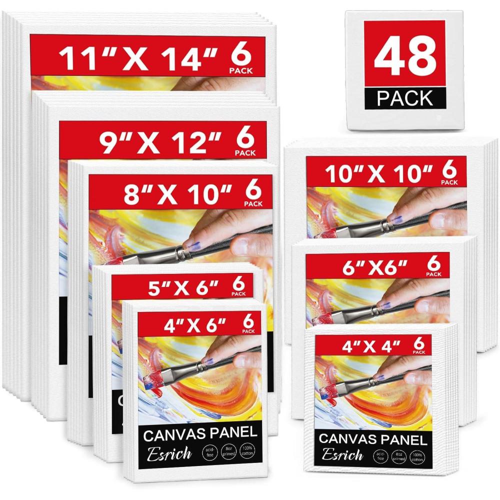 imageESRICH 48 Pack Canvas Boards for Painting 6Pcs of 4x4 4x6 5x6 6x6 8x10 10x10 9x12 11x14 Canvas for Painting Cotton Primed Blank Painting Canvas Panels for Oil Acrylic Watercolor48 Pack4x4 4x6 5x6 6x6 8x10 10x10 9x12 11x14