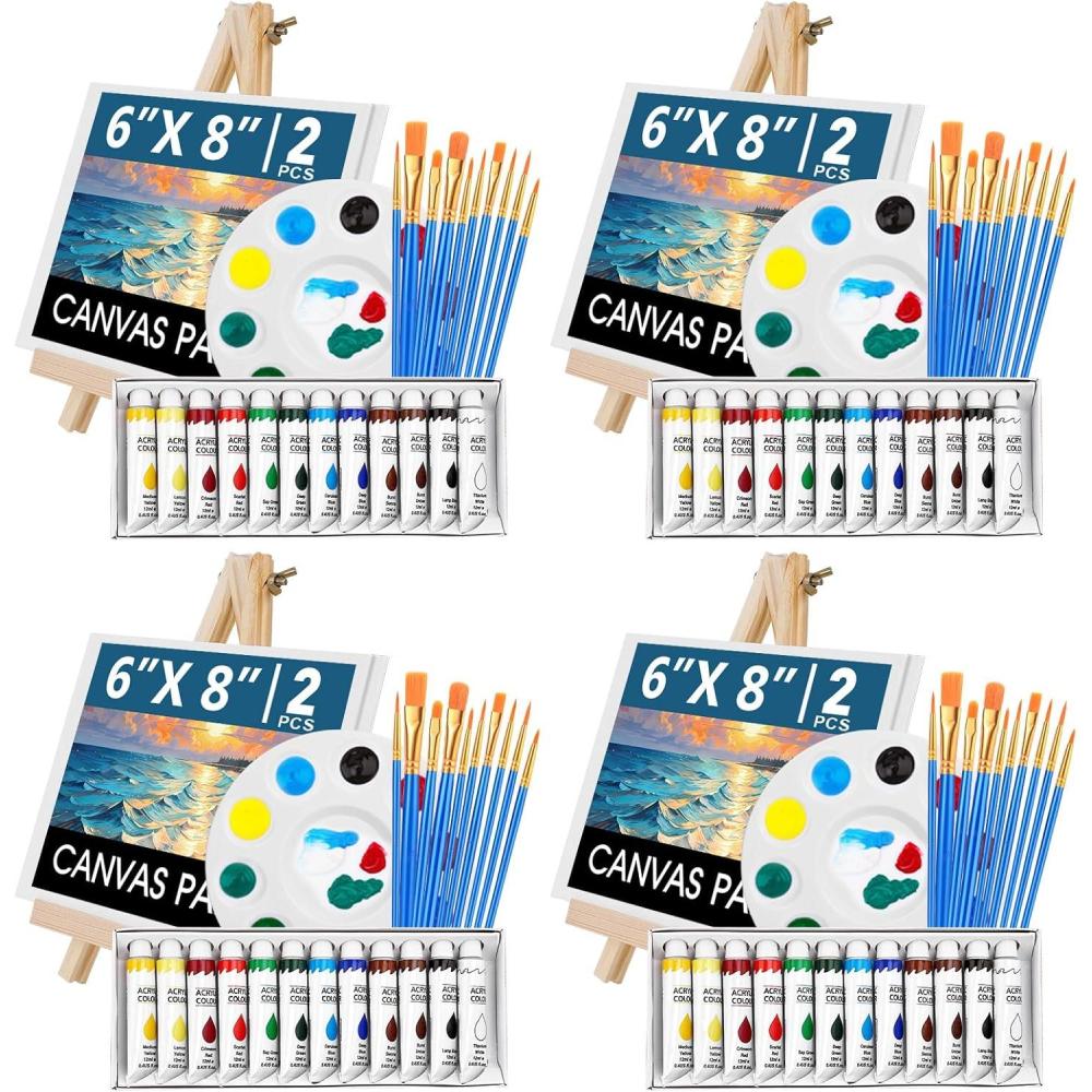 imageESRICH 52PCS Acrylic Paint Canvas Set Acrylic Painting Kit with 2 Set of 12 Colors Acrylics PaintPaint BrushesCanvas Wooden Easels Art Plates Art Painting Supplies for Kids Adults Beginners48