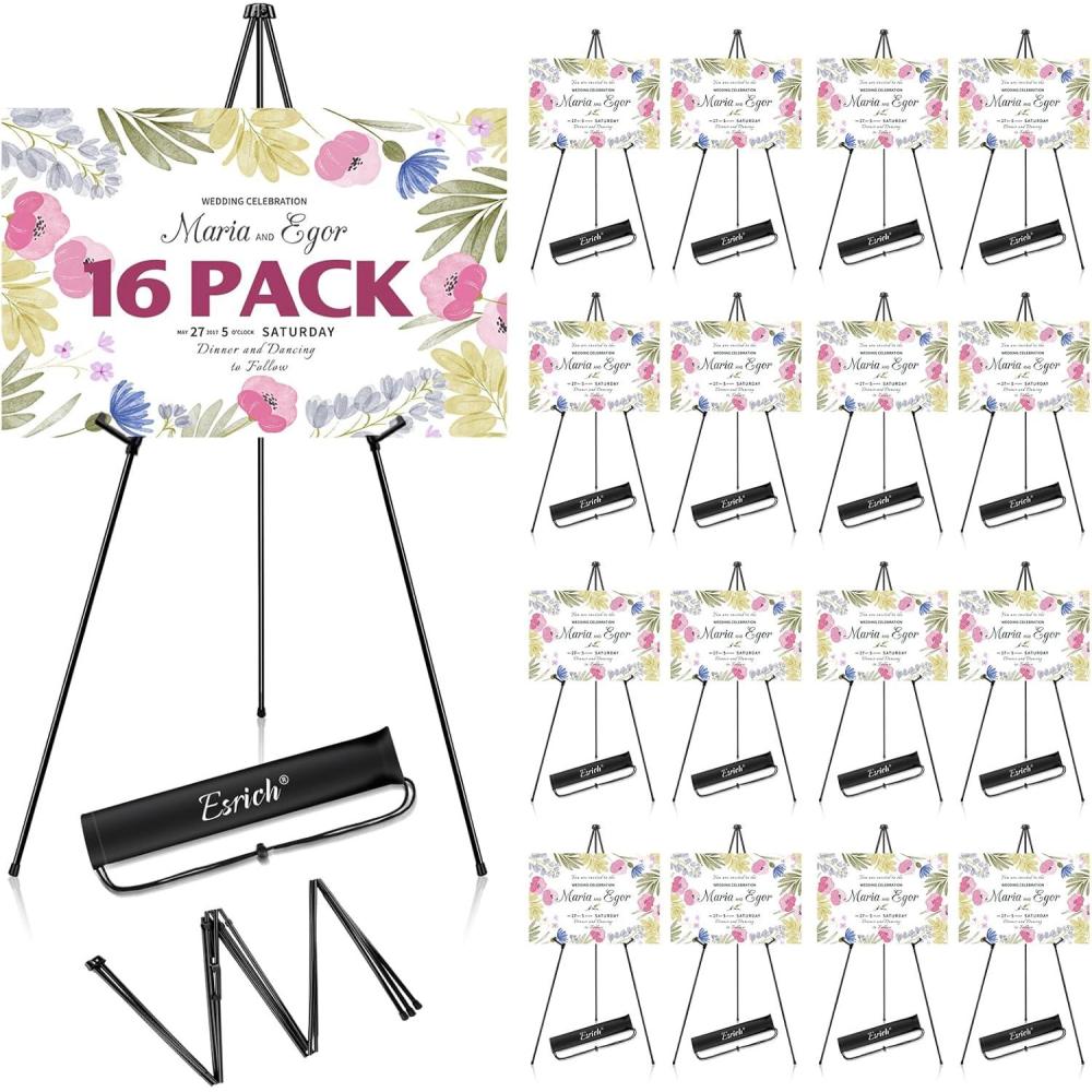 imageESRICH 8 Pack Easel Stand for Sign 63 Easels for Display Lightweight Metal Easels for Signs Wedding LogosArts PaintingAdjustable Easel Stand with Storage Bag16P