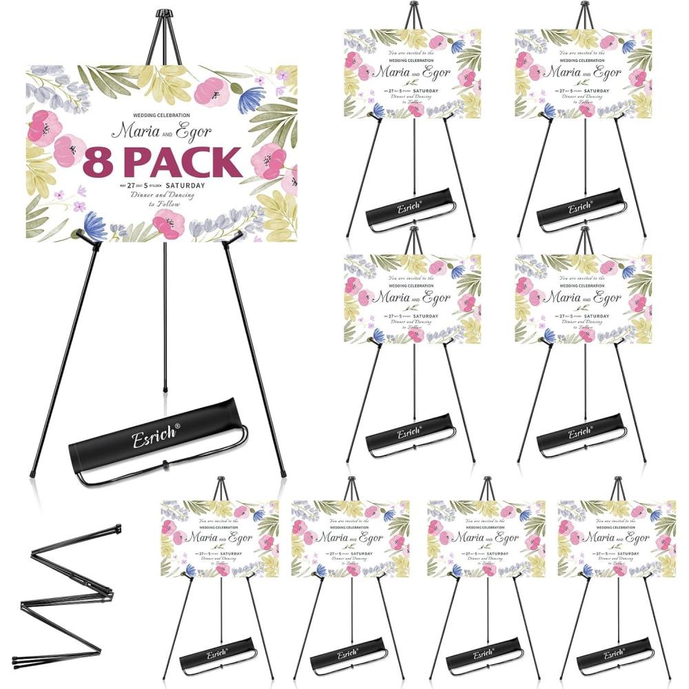imageESRICH 8 Pack Easel Stand for Sign 63 Easels for Display Lightweight Metal Easels for Signs Wedding LogosArts PaintingAdjustable Easel Stand with Storage Bag8p