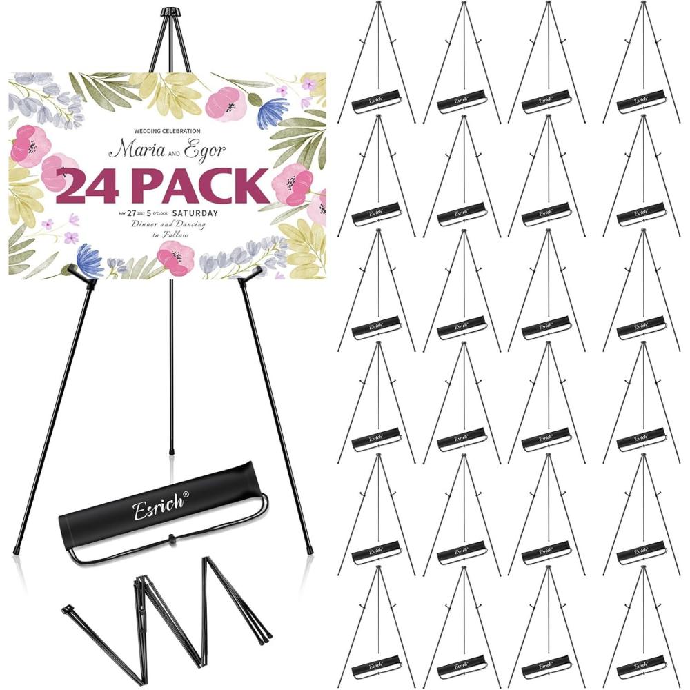 imageESRICH 8 Pack Easel Stand for Sign 63 Easels for Display Lightweight Metal Easels for Signs Wedding LogosArts PaintingAdjustable Easel Stand with Storage Bag24P