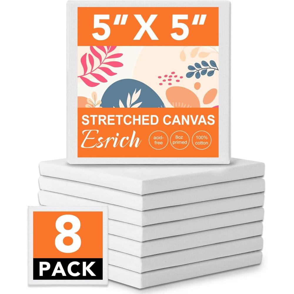 imageESRICH 8 Pack Mini Canvases for Painting 5x5In 25Profile Small Square Canvases Primed Cotton Small Stretched Canvas for Kids Painting Supplies Such as Painting PartiesSchoolampHome Decor Projects