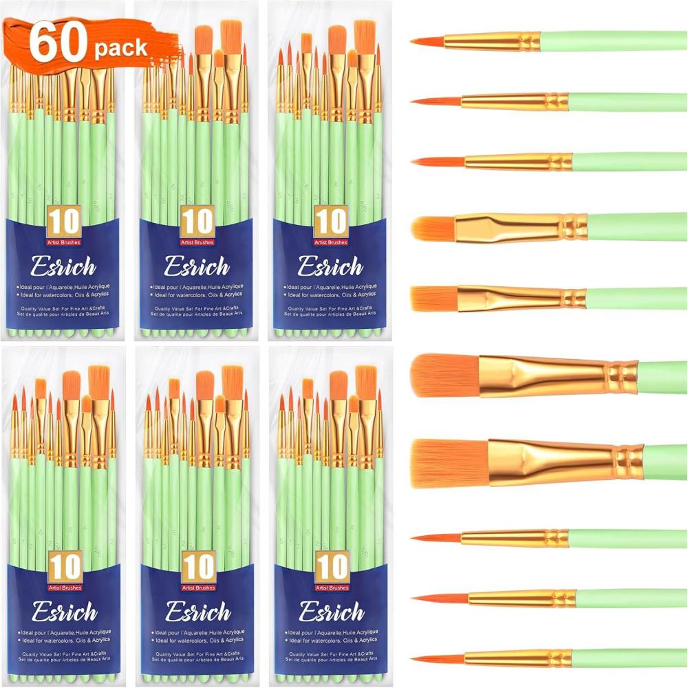 imageESRICH Acrylic Paint Brushes Set 16 Packs 160 Pcs Nylon Brush Head Suitable for Acrylic Oil WatercolorRock Body Face Nail ArtPerfect Suit of Art Painting Best Gift for Kids Adult DrawingGreen