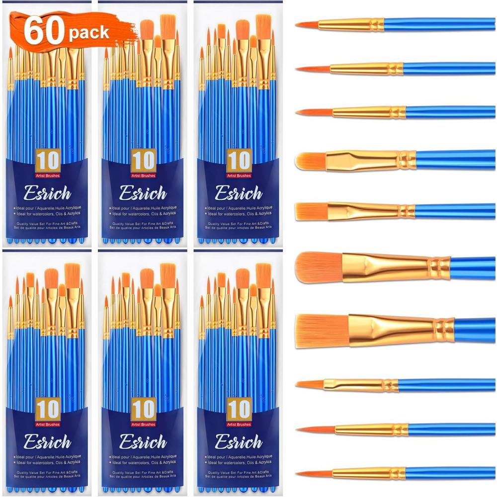 imageESRICH Acrylic Paint Brushes Set 16 Packs 160 Pcs Nylon Brush Head Suitable for Acrylic Oil WatercolorRock Body Face Nail ArtPerfect Suit of Art Painting Best Gift for Kids Adult DrawingBlue