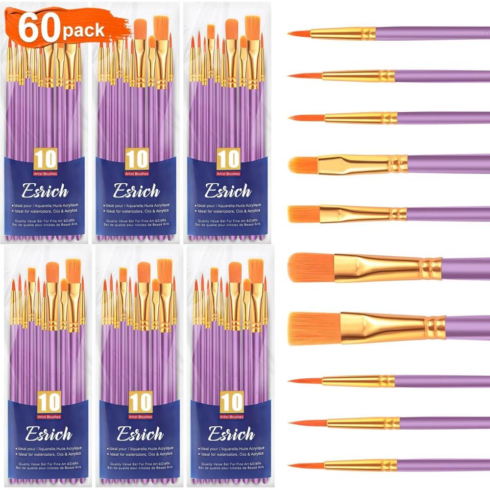 imageESRICH Acrylic Paint Brushes Set 16 Packs 160 Pcs Nylon Brush Head Suitable for Acrylic Oil WatercolorRock Body Face Nail ArtPerfect Suit of Art Painting Best Gift for Kids Adult DrawingPurple