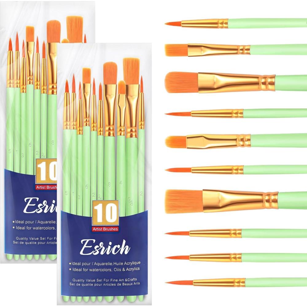 imageESRICH Acrylic Paint Brushes Set8Packs 80 Pcs Nylon Paintbrushes Head Suitable for Acrylic Oil Watercolor Rock Body Face Nail Art Perfect Suit of Art Painting Best Gift for Kids Adult DrawingGreen