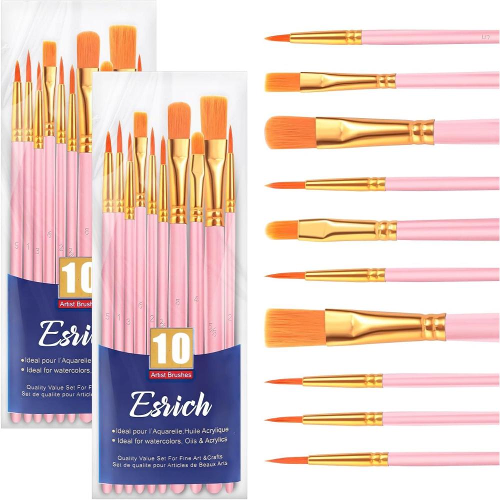 imageESRICH Acrylic Paint Brushes Set8Packs 80 Pcs Nylon Paintbrushes Head Suitable for Acrylic Oil Watercolor Rock Body Face Nail Art Perfect Suit of Art Painting Best Gift for Kids Adult DrawingPink