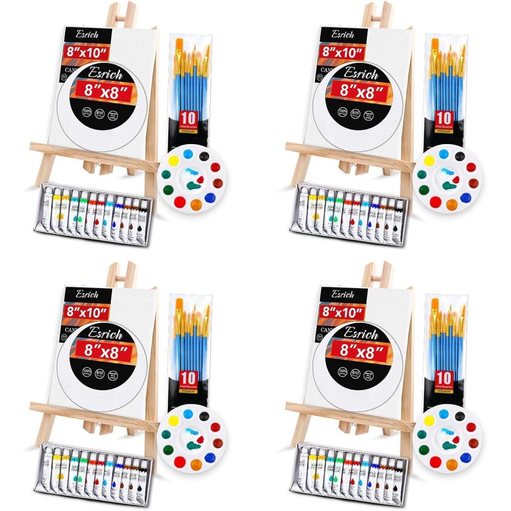 imageESRICH Acrylic Paint Canvas Set104 Piece Professional Painting Supplies Kit with 4 Wood Easel 4  12Colors 4  10 Paint Brushes Canvas Etc Premium Paint Kit for Artists Beginner