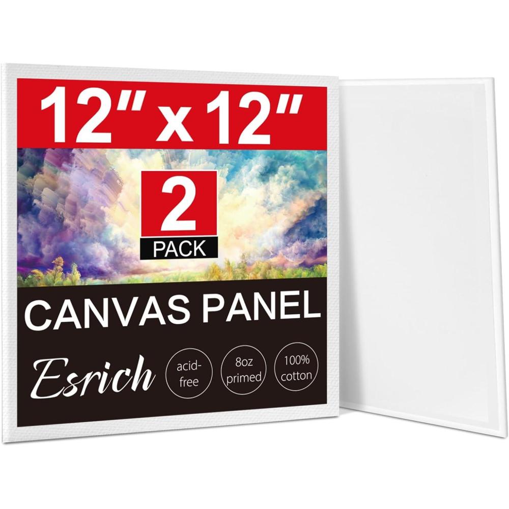 imageESRICH Canvas Boards for Painting 2 Pack Canvas for Painting 11x14 Cotton Primed Acid Free Blank Canvas Panels for Oil Paint Watercolor Acrylic Paint Gouache and Tempera12x12in 2pack