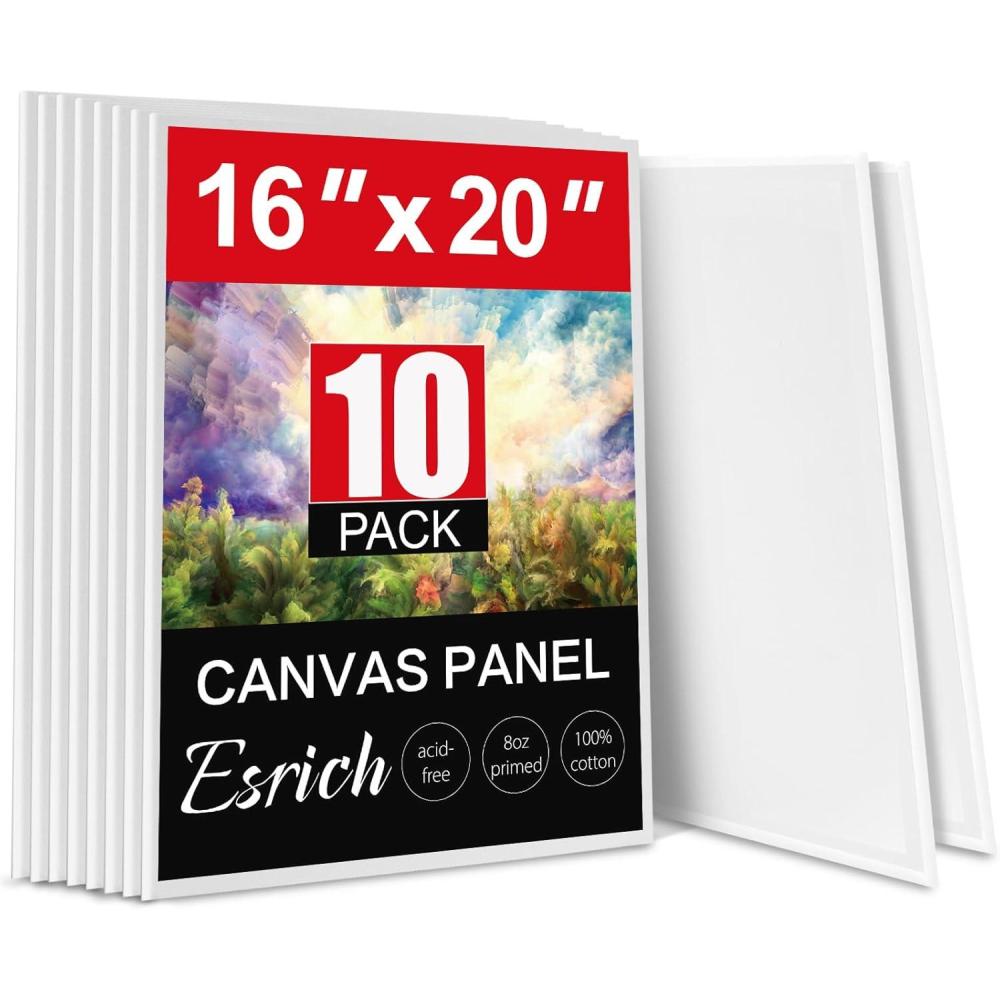 imageESRICH Canvas Boards for Painting 7 Pack Canvases for Painting 11x14 Cotton Primed Acid Free Blank Canvas Panels for Oil Paint Watercolor Acrylic Paint Gouache and Tempera16x20