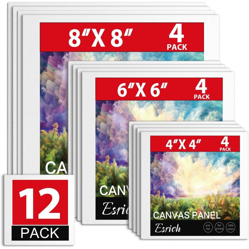 imageESRICH Linen Canvas for Painting 8x10 5 Pack Professional Linen Canvas Panels 8x10 Primed Acid Free Blank Canvas Boards for Painting for Artists Painters12 Pack4x4 6x6 8x8