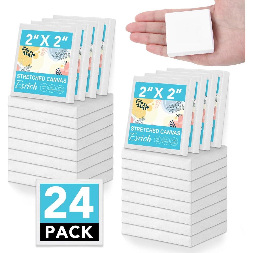 imageESRICH Mini Stretched Canvas 24Pack 2x2inch 25Profile Art Primed Canvases for Painting Cotton Small Professional Stretched Canvas for Kids and Art Supplies2x2in24Pack