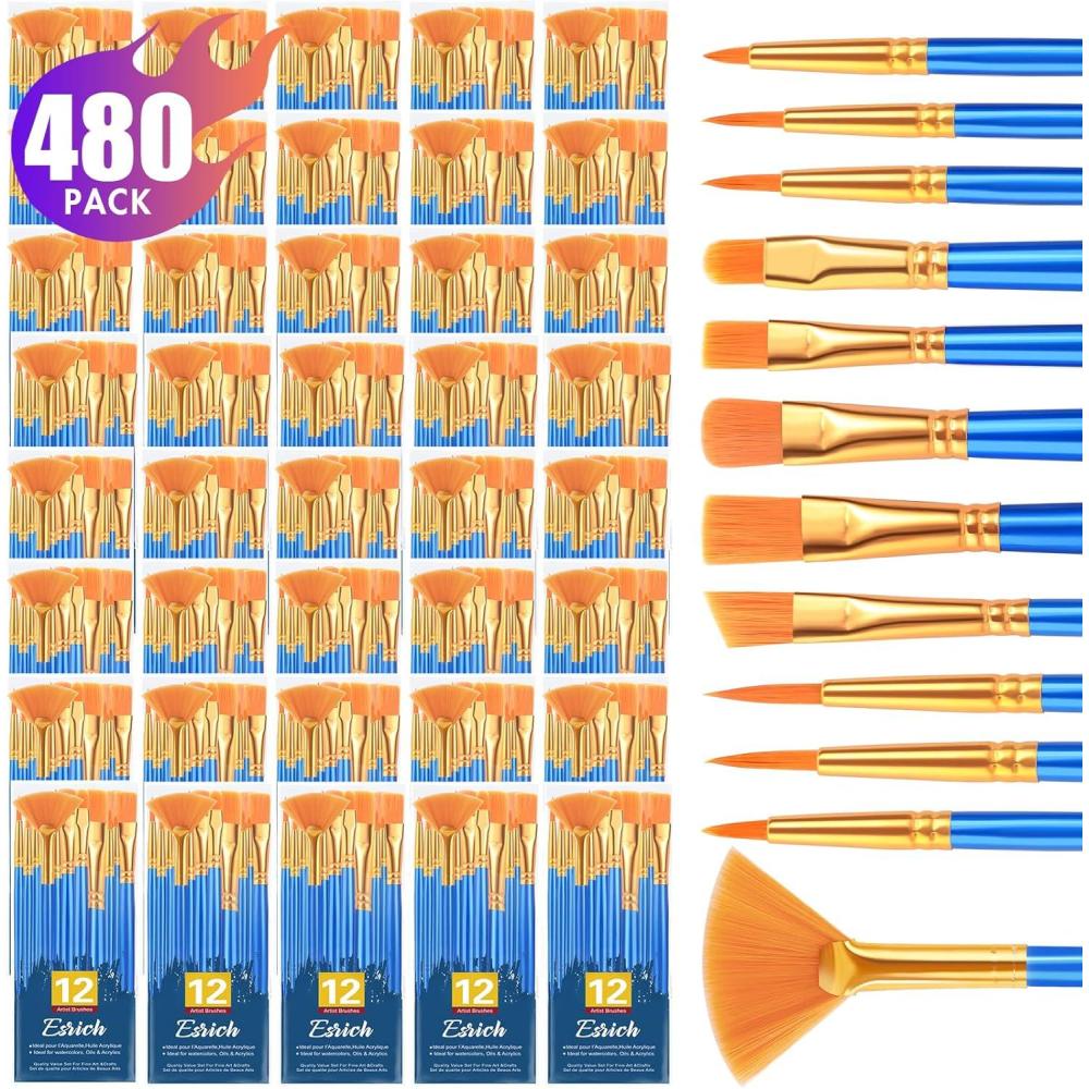 imageESRICH Paint Brushes Set20 Pack 240 Pcs Nylon Hair Paintbrushes RoundPointed Tip Paint BrushArtist Paint Brushes for Acrylic PaintingAcrylic Oil Watercolor Face ArtsKids Adult Drawing480p