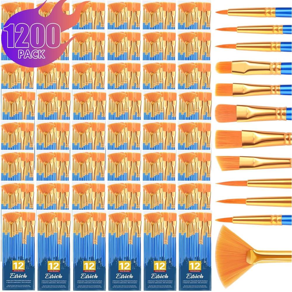 imageESRICH Paint Brushes Set20 Pack 240 Pcs Nylon Hair Paintbrushes RoundPointed Tip Paint BrushArtist Paint Brushes for Acrylic PaintingAcrylic Oil Watercolor Face ArtsKids Adult Drawing1200p